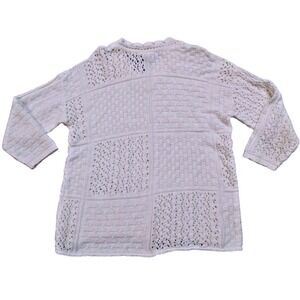 Vintage TWH White Crochet Open Knit Pullover Sweater Women's Medium Made in USA